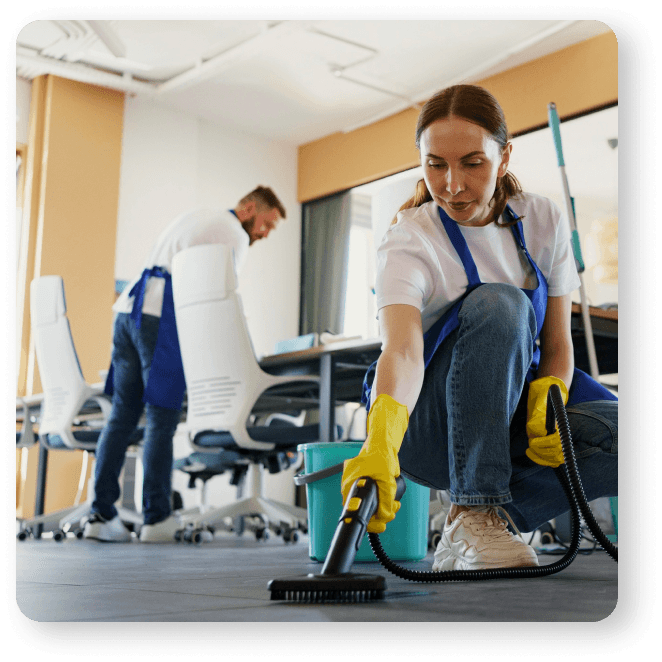 Mundoria team cleaning a modern office
